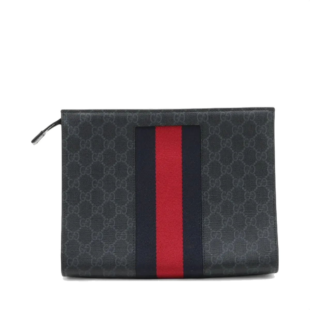 Pre-Loved GG Supreme Web Pouch Clutch Monogram Coated Canvas with Silver Hardware, Black
