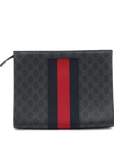 Pre-Loved GG Supreme Web Pouch Clutch Monogram Coated Canvas with Silver Hardware, Black