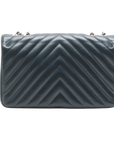 Pre-Loved Chevron Flap Bag Shoulder Bag Chevron Leather Small with Gold Hardware, Navy Blue