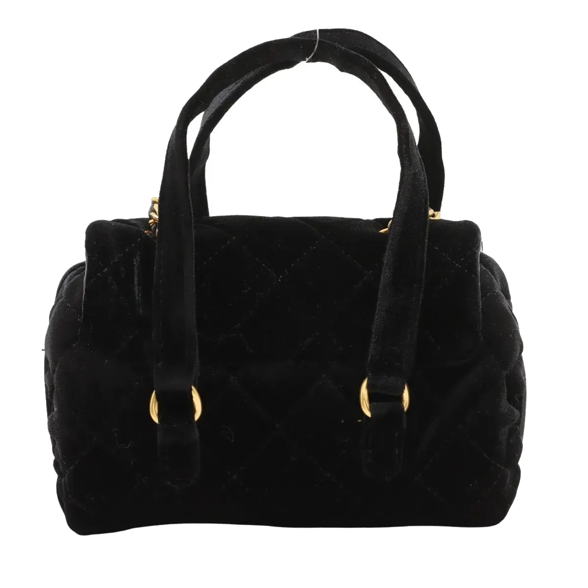 Pre-Loved Bowling Bag Handbag Quilted Velvet Mini with Aged Gold Hardware, Black