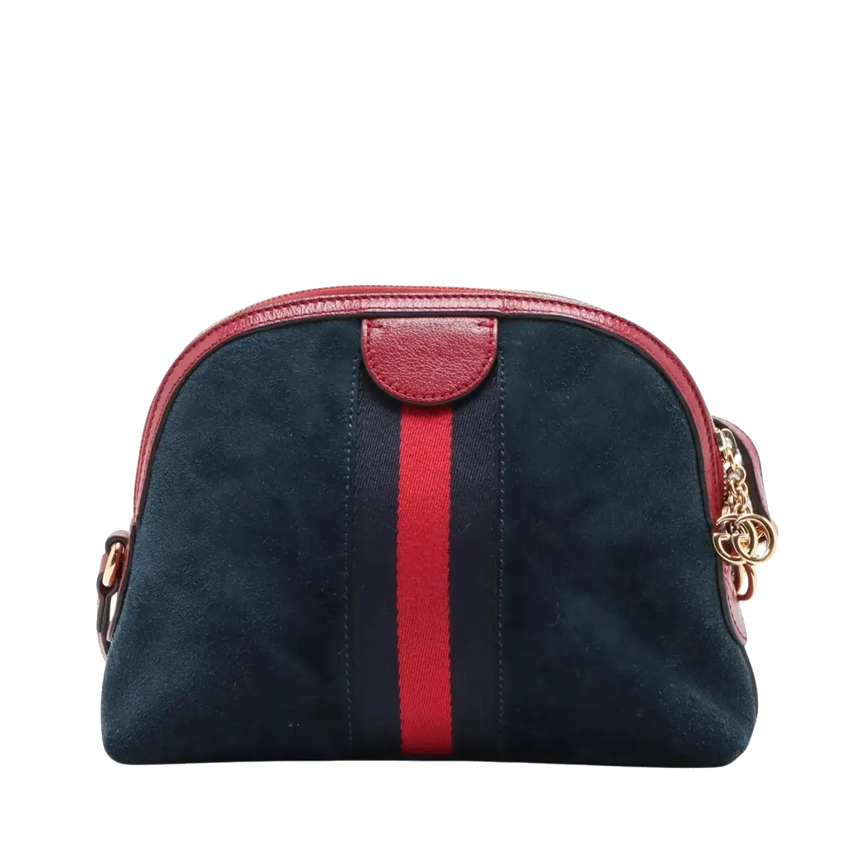 Pre-Loved Ophidia Shoulder Bag Suede Small with Gold Hardware, Navy Blue