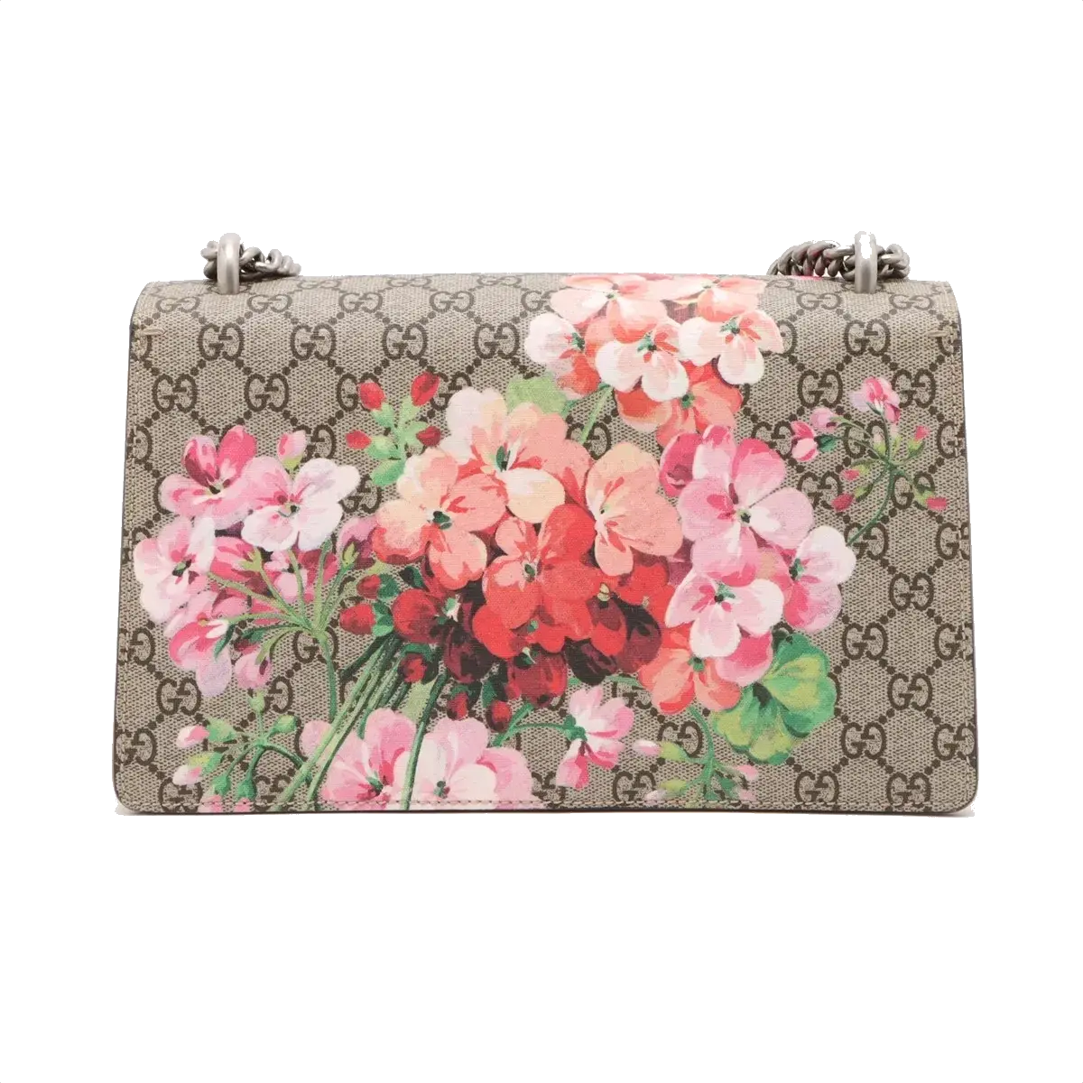 Pre-Loved Dionysus Blooms Shoulder Bag Monogram Coated Canvas Small with Aged Silver Hardware, Beige Ebony