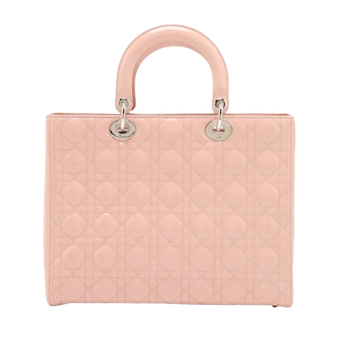 Pre-Loved Lady Dior Handbag Cannage Patent Leather Large with Silver Hardware, Pink