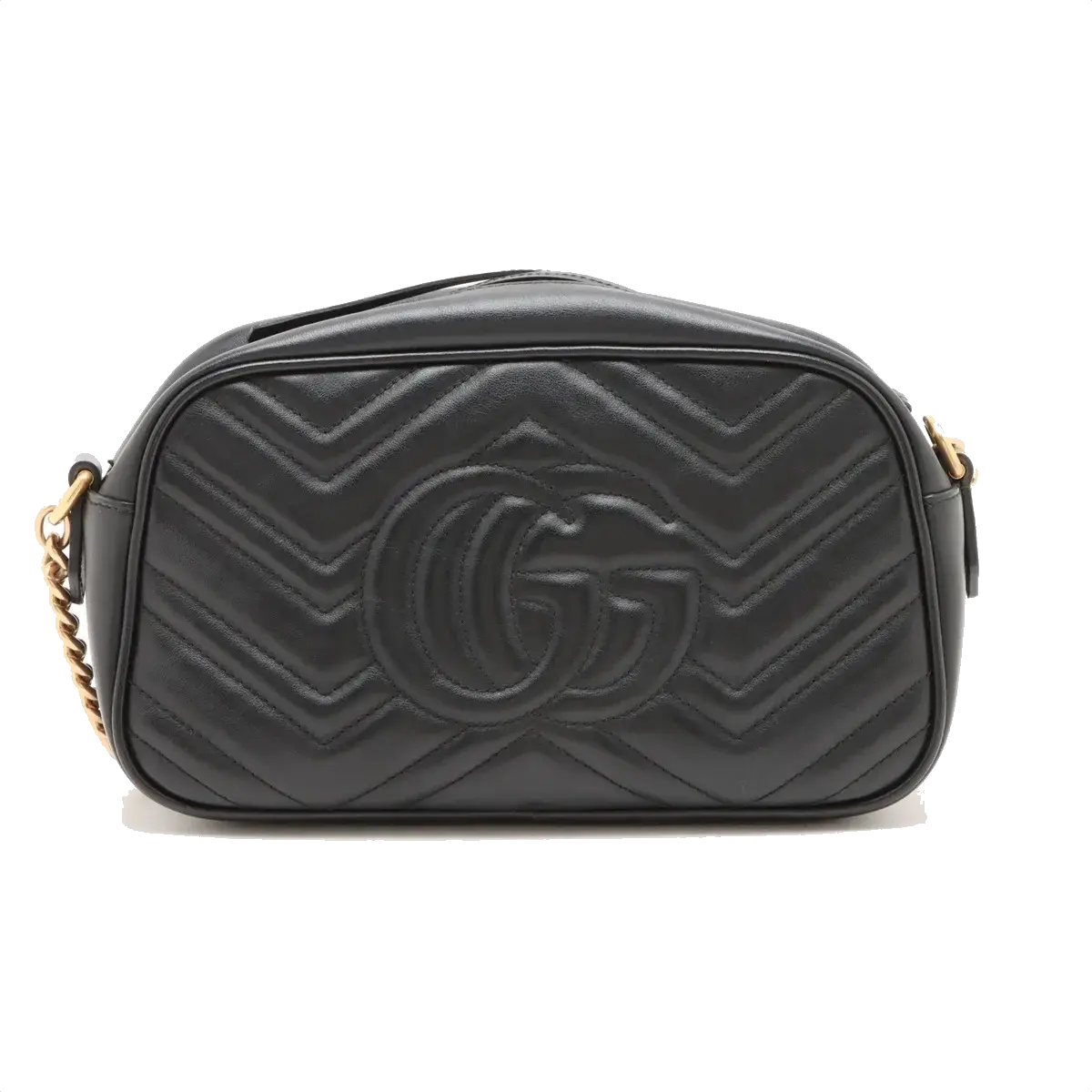Pre-Loved GG Marmont Matelassé Camera Bag Crossbody Bag Quilted Leather Small with Aged Gold Hardware, Black