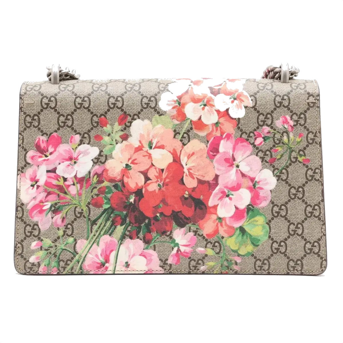 Pre-Loved Dionysus Blooms Shoulder Bag Monogram Coated Canvas Small with Aged Silver Hardware, Beige Ebony with Pink Floral