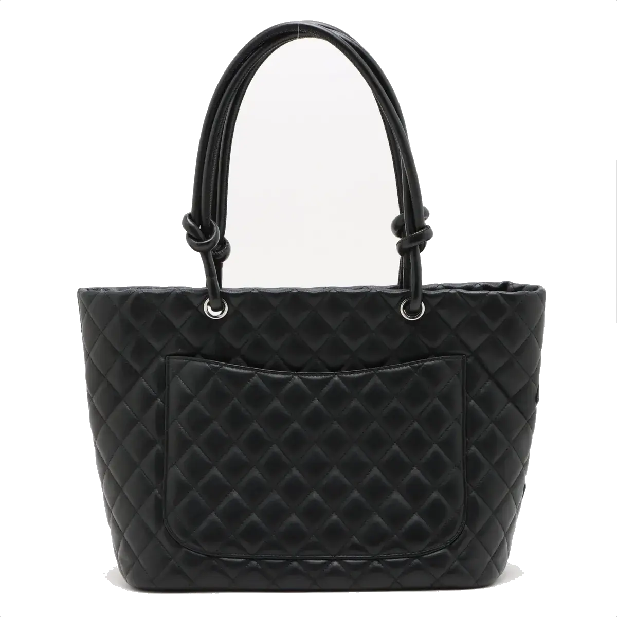 Pre-Loved Cambon Ligne Tote Quilted Leather Large with Silver Hardware, Black