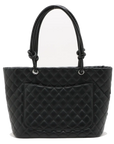Pre-Loved Cambon Ligne Tote Quilted Leather Large with Silver Hardware, Black