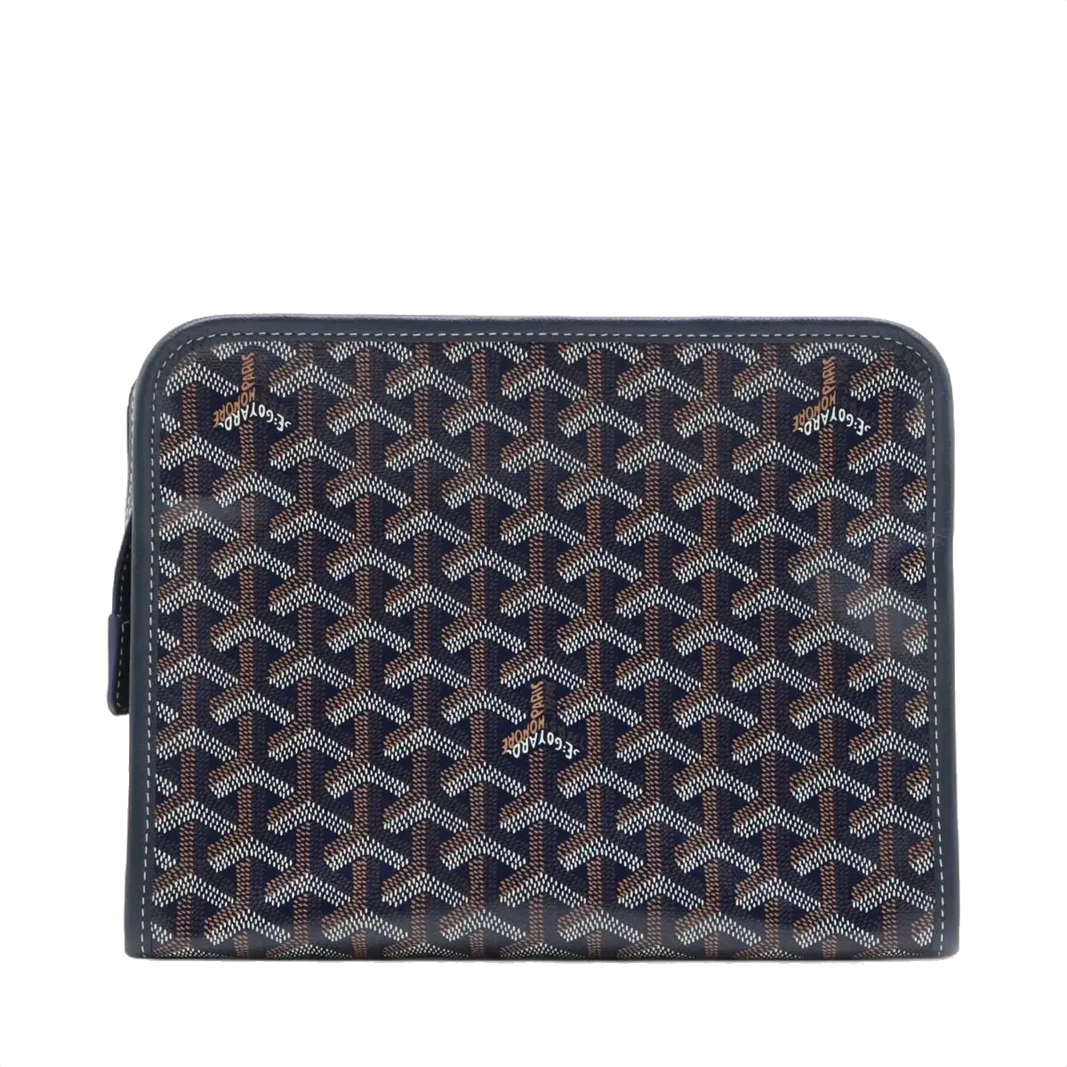 Pre-Loved Jouvence Toiletry Pouch Clutch Goyardine Chevron Coated Canvas MM with Silver Hardware, Navy Blue