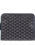 Pre-Loved Jouvence Toiletry Pouch Clutch Goyardine Chevron Coated Canvas MM with Silver Hardware, Navy Blue