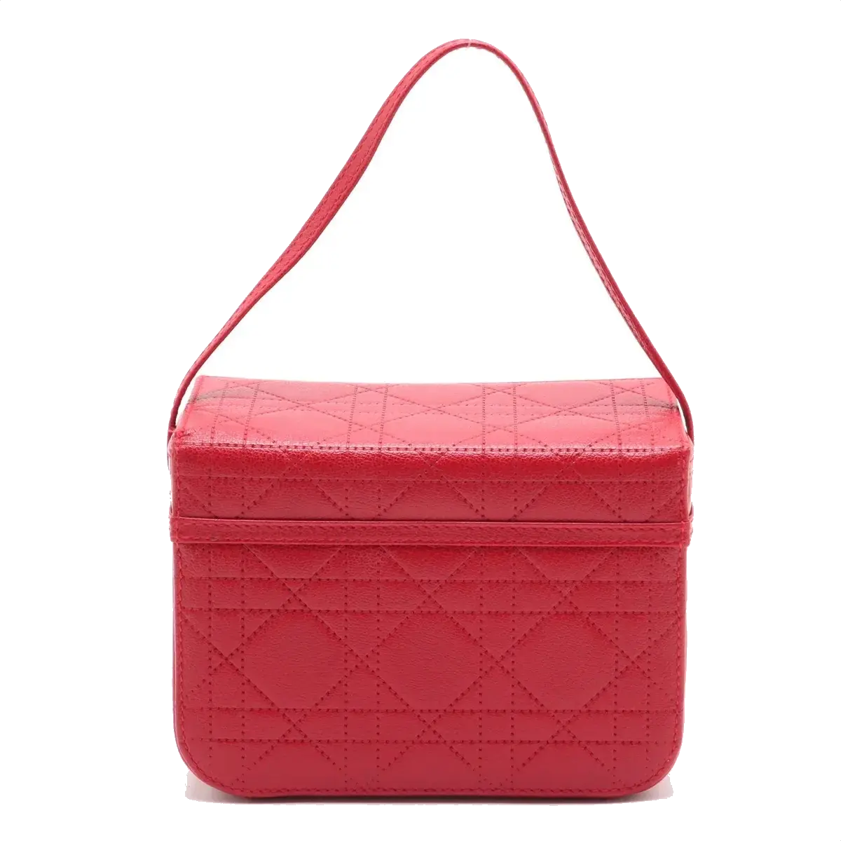 Pre-Loved Lady Dior Vanity Handbag Cannage Leather Mini with Silver Hardware, Red