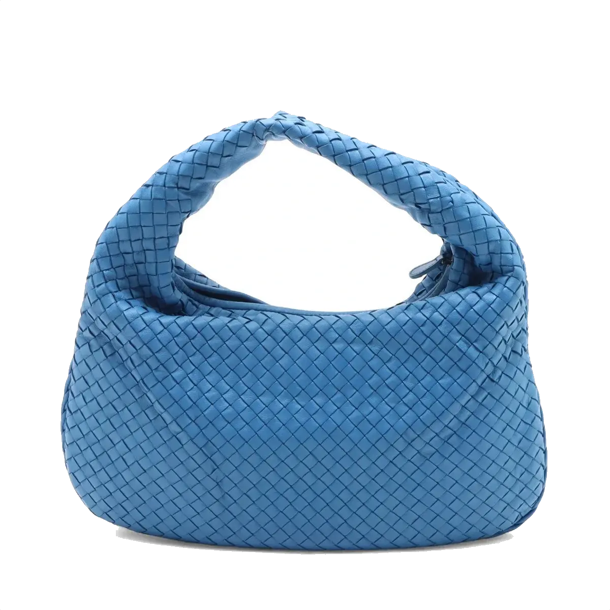 Pre-Loved Veneta Shoulder Bag Intrecciato Leather Medium with Silver Hardware, Blue