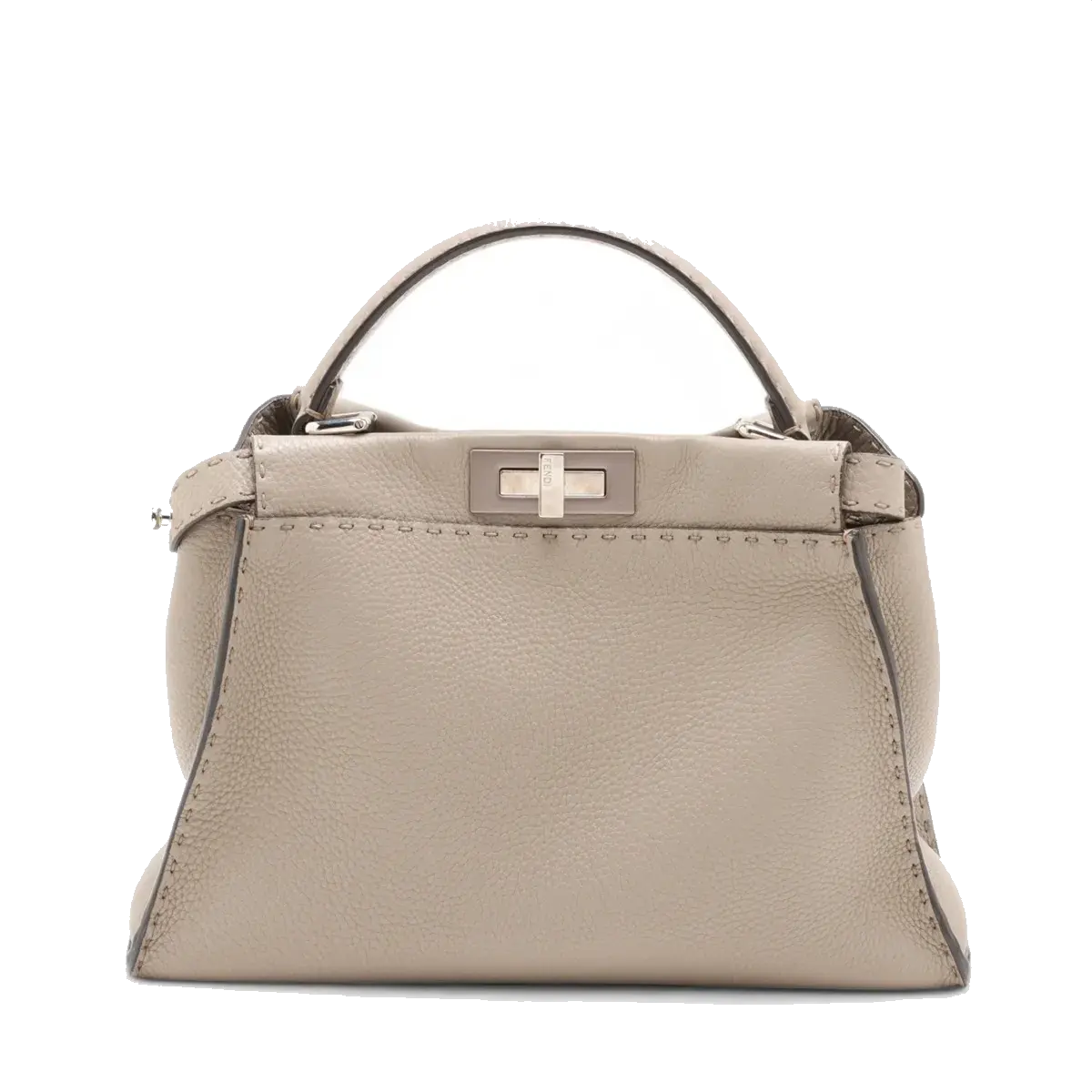 Pre-Loved Peekaboo Selleria Handbag Leather with Silver Hardware, Taupe