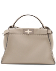 Pre-Loved Peekaboo Selleria Handbag Leather with Silver Hardware, Taupe