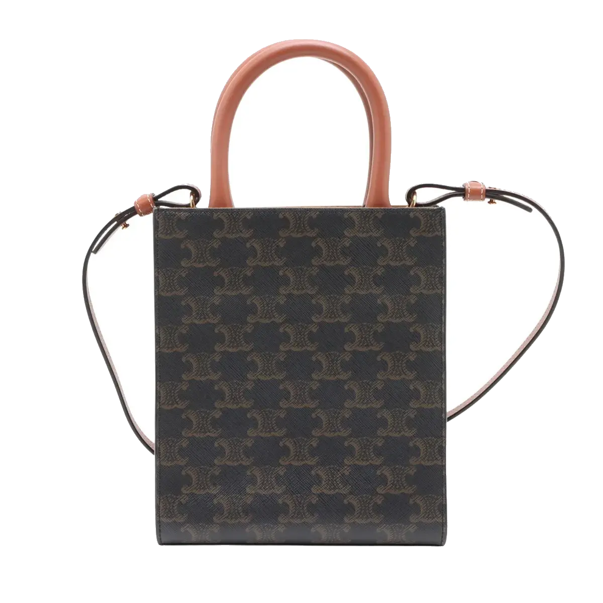 Pre-Loved Vertical Cabas Tote Triomphe Canvas Coated Mini with Gold Hardware, Brown