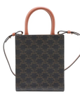 Pre-Loved Vertical Cabas Tote Triomphe Canvas Coated Mini with Gold Hardware, Brown