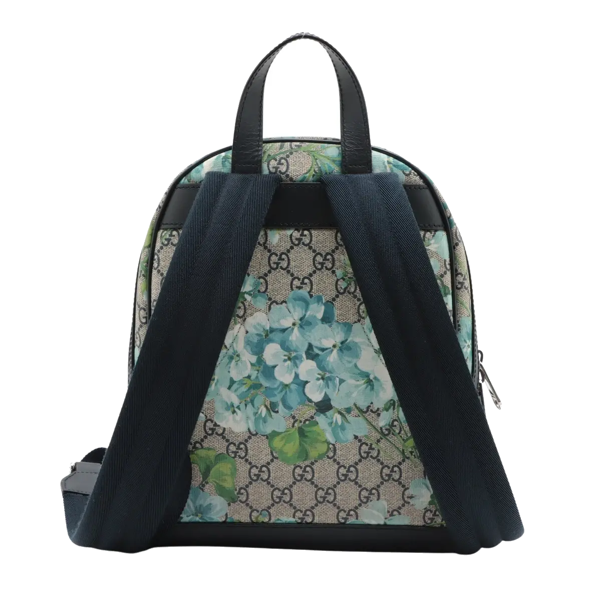Pre-Loved GG Supreme Blooms Backpack Monogram Coated Canvas Small with Silver Hardware, Beige Blue Floral