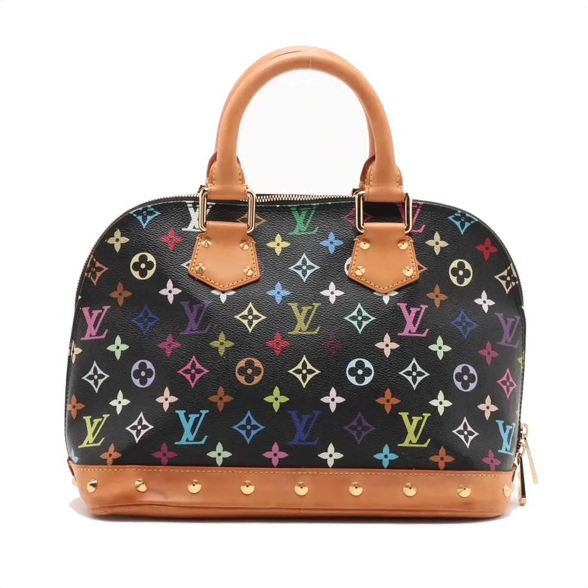 Pre-Loved Alma Handbag Monogram Coated Canvas PM with Gold Hardware, Black Multicolor