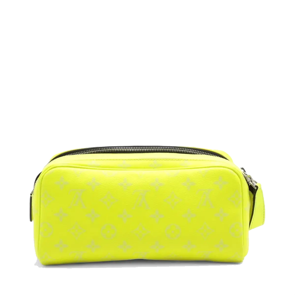 Pre-Loved Dopp Kit Pochette Monogram Coated Canvas with Silver Hardware, Neon Yellow