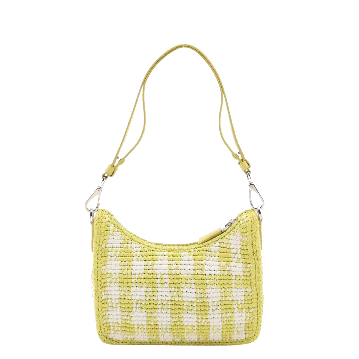 Pre-Loved Re-Edition 2005 Shoulder Bag Crochet Raffia Gingham Mini with Silver Hardware, Yellow and White