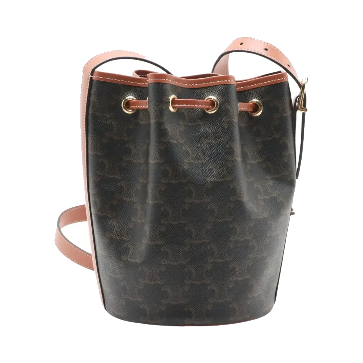 Pre-Loved Triomphe Drawstring Bucket Bucket Bag Triomphe Canvas Coated Small with Gold Hardware, Brown