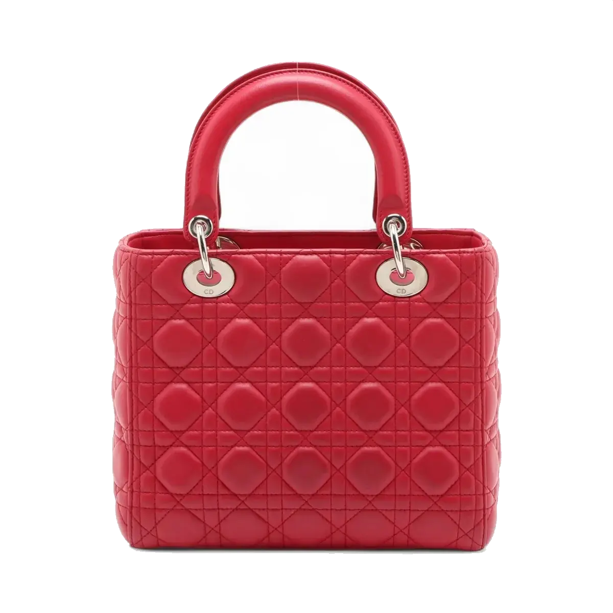 Pre-Loved Lady Dior Handbag Cannage Leather Medium with Silver Hardware, Red