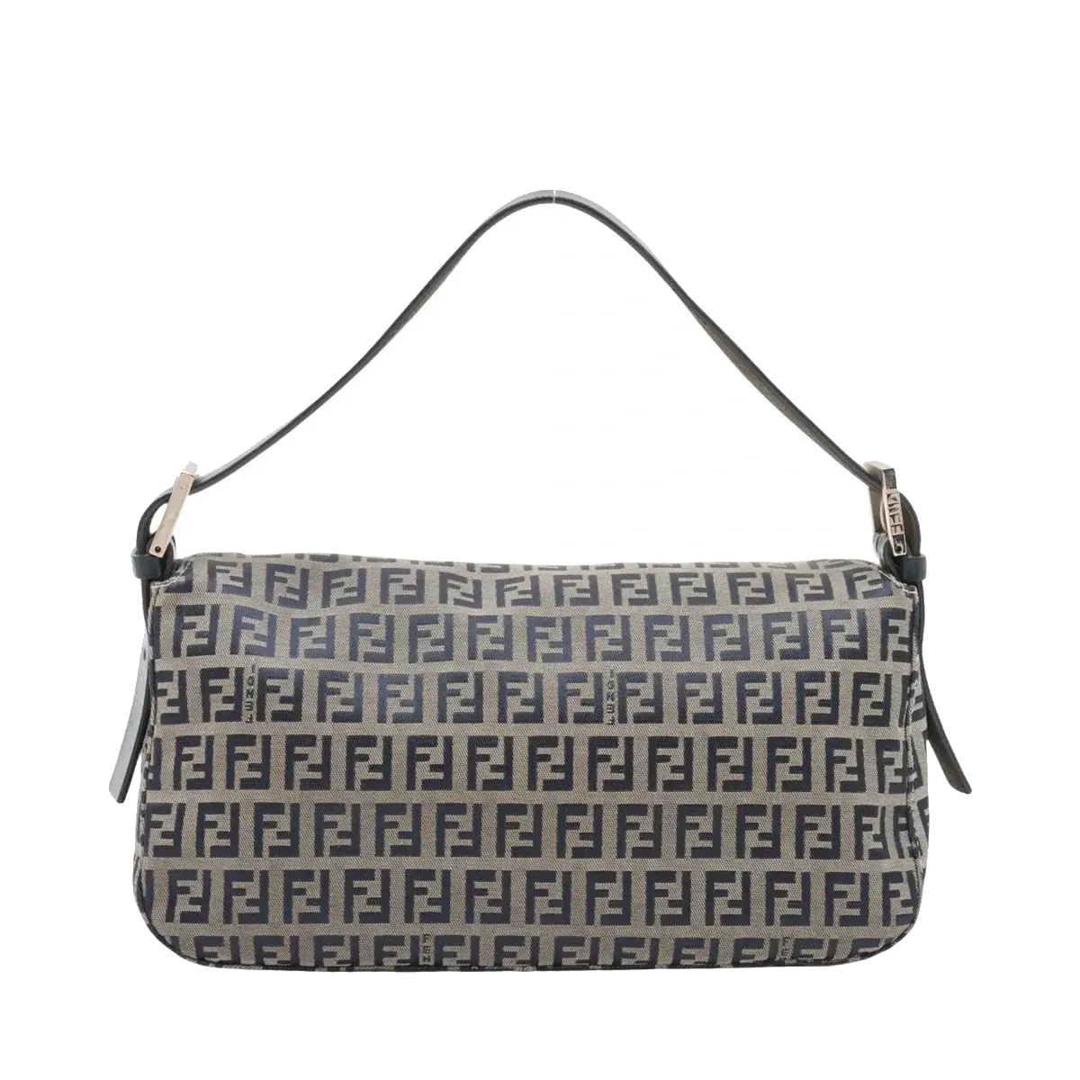 Pre-Loved Mamma Baguette Shoulder Bag Zucchino Coated Canvas with Silver Hardware, Grey / Navy