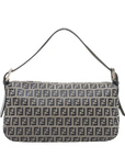 Pre-Loved Mamma Baguette Shoulder Bag Zucchino Coated Canvas with Silver Hardware, Grey / Navy
