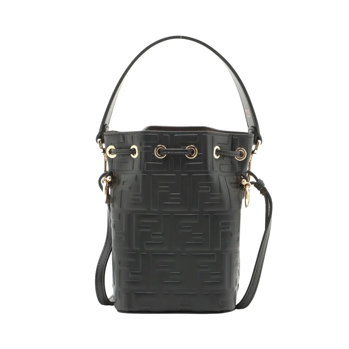 Pre-Loved Mon Tresor Bucket Bag FF Logo Embossed Leather Mini with Gold Hardware, Black