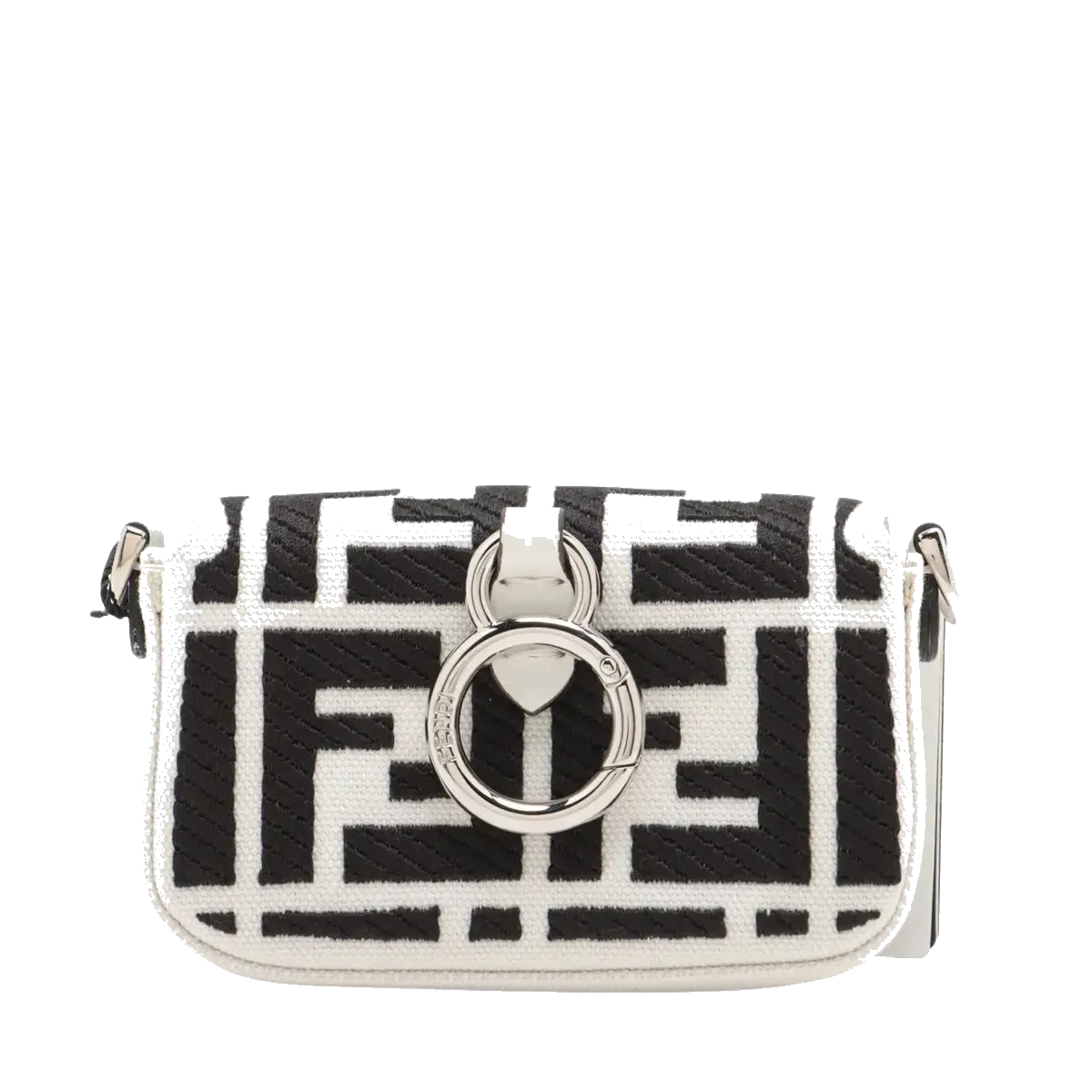Pre-Loved Baguette Crossbody Bag Monogram Canvas Nano with Silver Hardware, White and Black