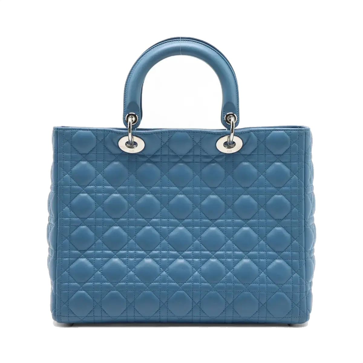 Pre-Loved Lady Dior Handbag Cannage Leather Large with Silver Hardware, Blue