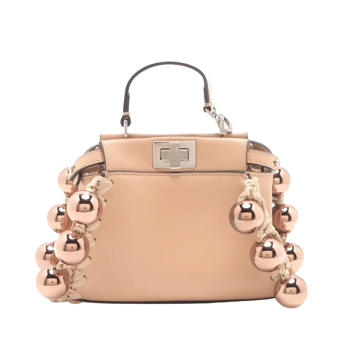 Pre-Loved Peekaboo Handbag Leather Micro with Silver Hardware, Beige