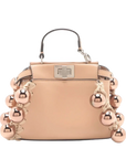 Pre-Loved Peekaboo Handbag Leather Micro with Silver Hardware, Beige