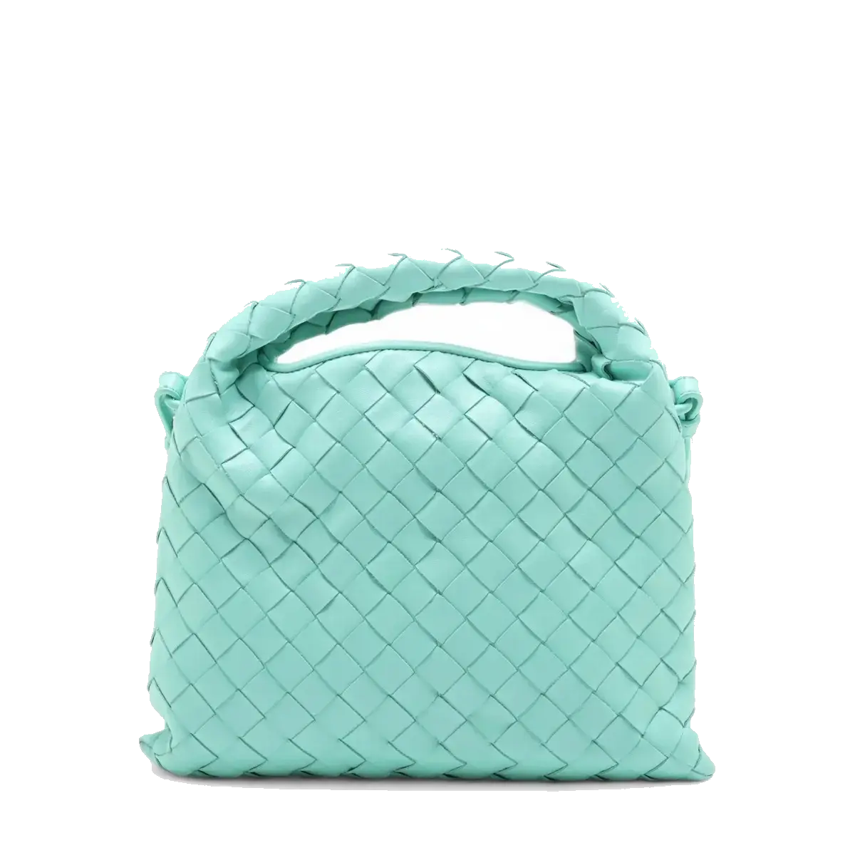 Pre-Loved Hop Handbag Intrecciato Leather Mini with Gold Hardware, Aqua Green