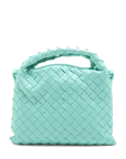 Pre-Loved Hop Handbag Intrecciato Leather Mini with Gold Hardware, Aqua Green