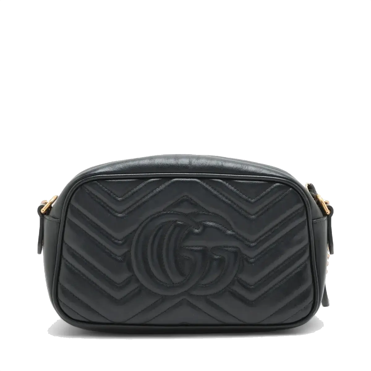 Pre-Loved GG Marmont Matelassé Camera Bag Crossbody Bag Quilted Leather Small with Aged Gold Hardware, Black