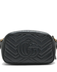 Pre-Loved GG Marmont Matelassé Camera Bag Crossbody Bag Quilted Leather Small with Aged Gold Hardware, Black