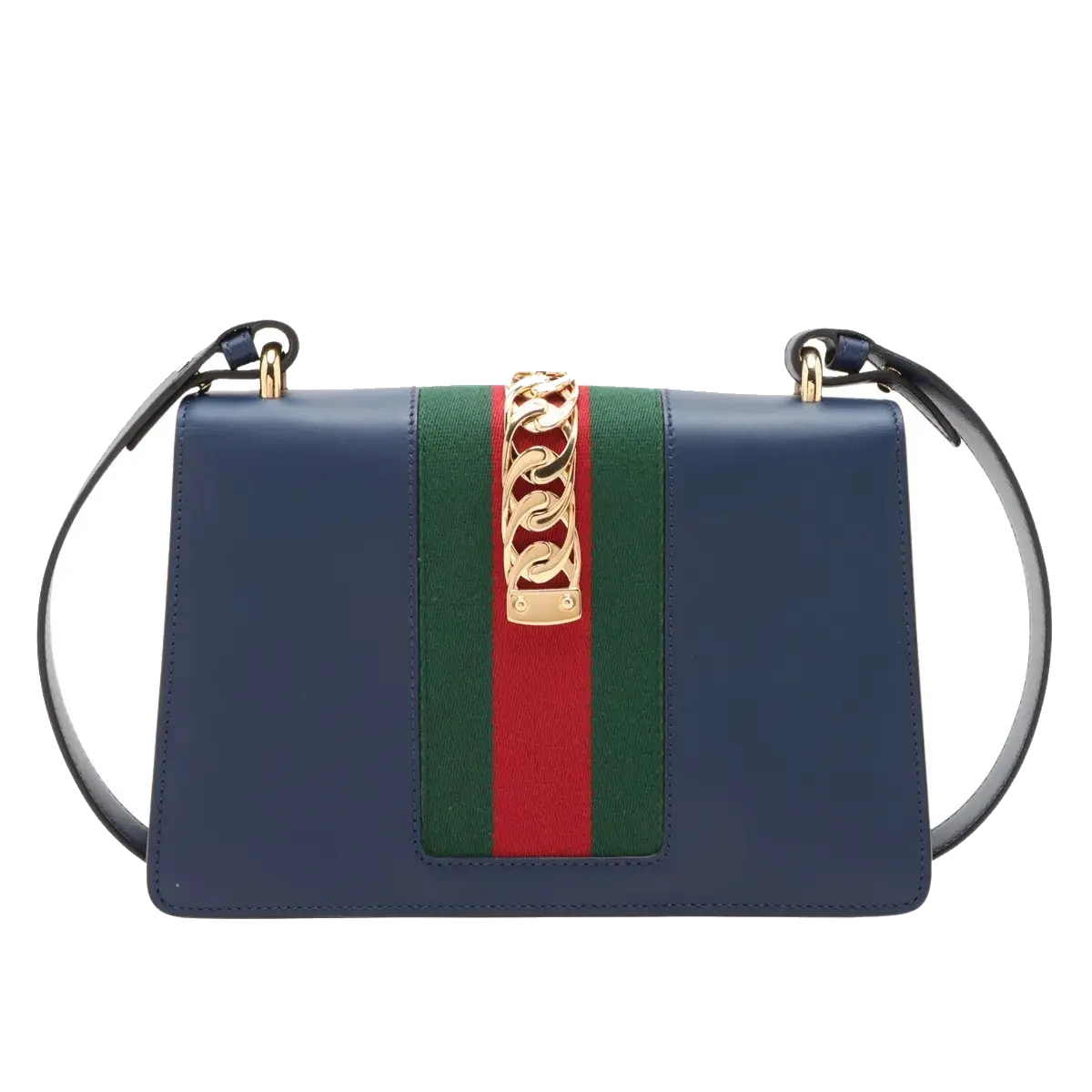 Pre-Loved Sylvie Shoulder Bag Leather Small with Gold Hardware, Navy Blue