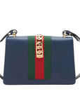 Pre-Loved Sylvie Shoulder Bag Leather Small with Gold Hardware, Navy Blue