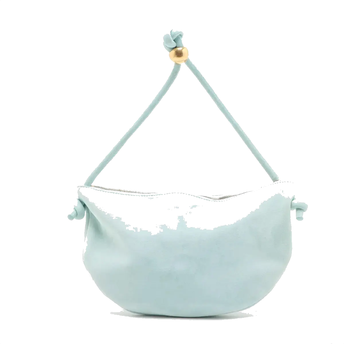 Pre-Loved Knot Shoulder Bag Suede Small with Gold Hardware, Light Blue