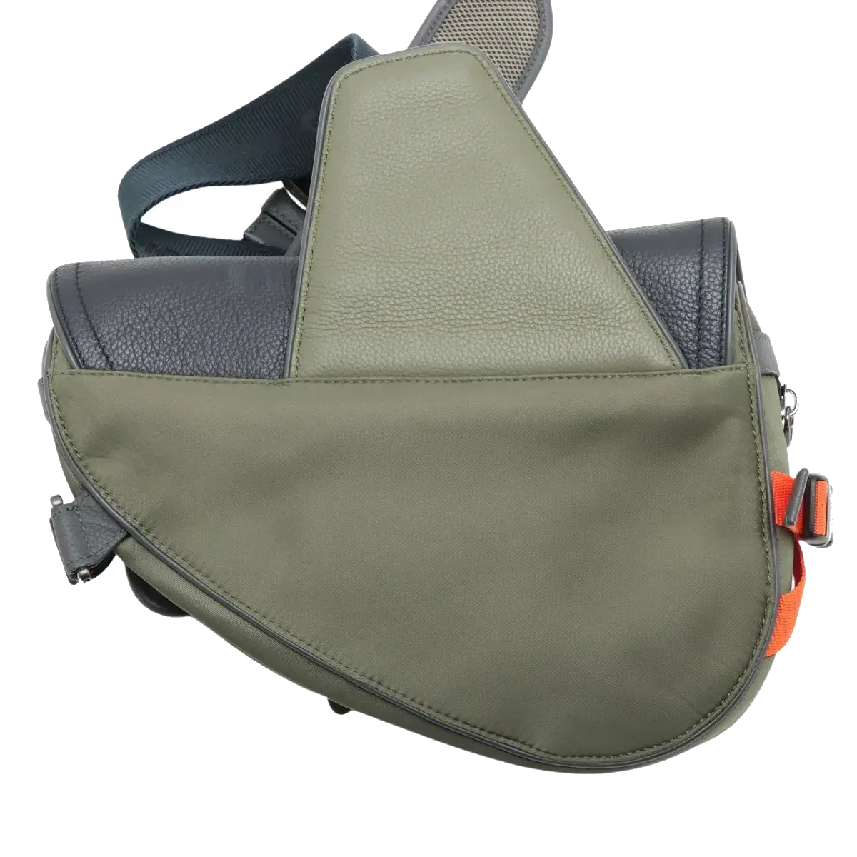 Pre-Loved Saddle Crossbody Bag Nylon with Black Hardware, Khaki Green / Navy