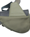 Pre-Loved Saddle Crossbody Bag Nylon with Black Hardware, Khaki Green / Navy