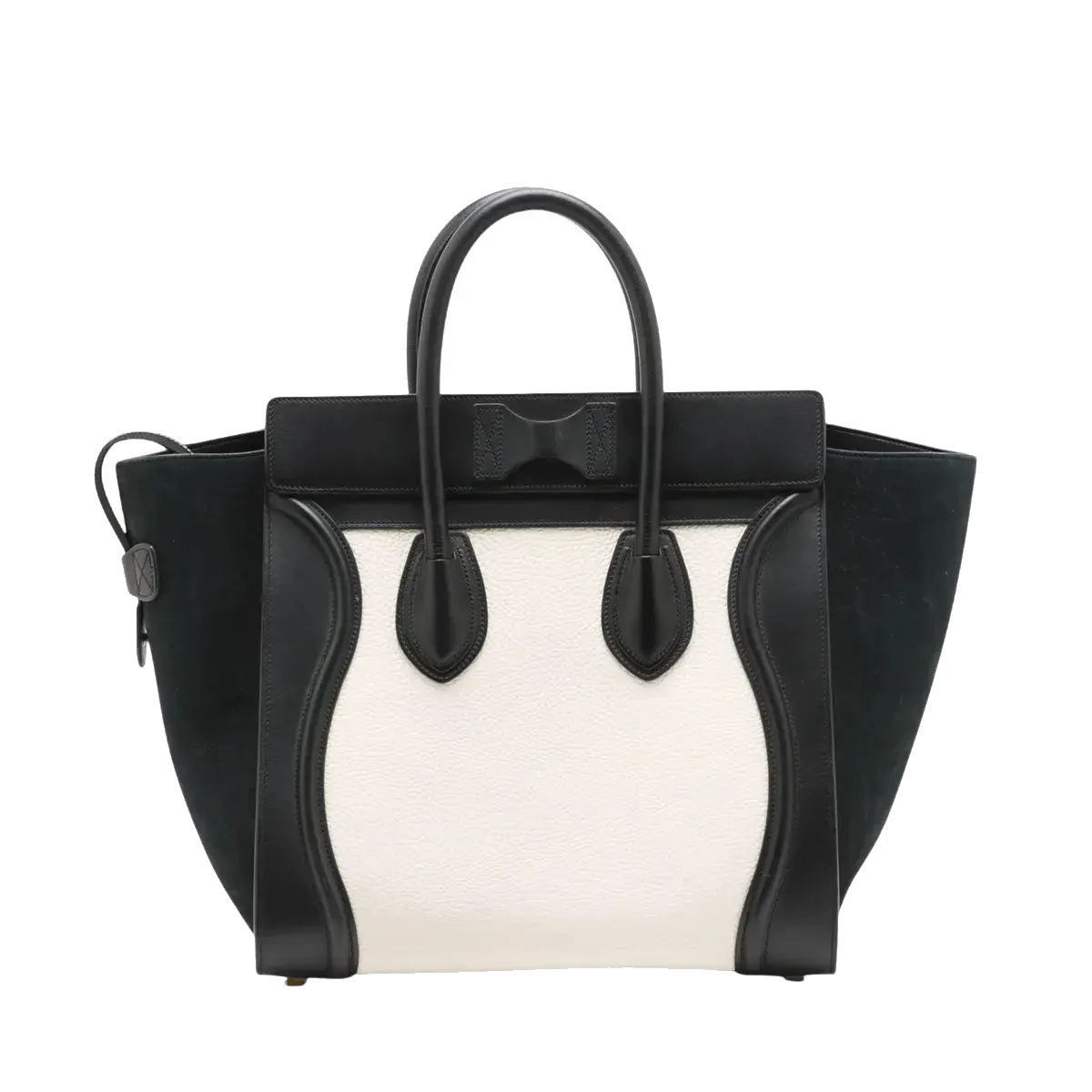 Pre-Loved Luggage Tote Leather Mini with Gold Hardware, Black and White