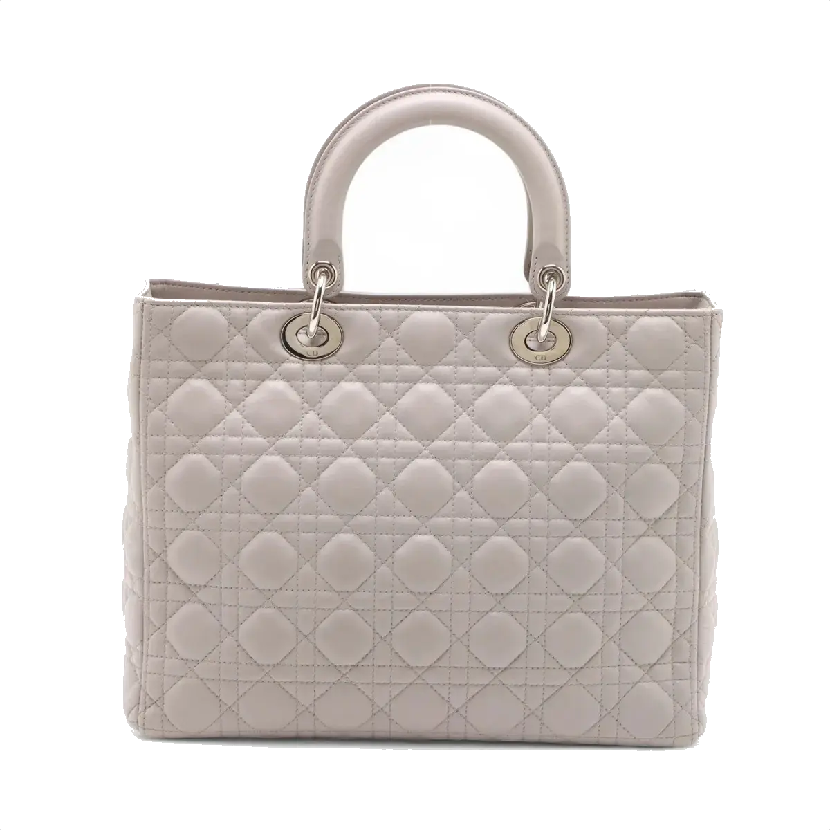 Pre-Loved Lady Dior Handbag Cannage Leather Large with Silver Hardware, Grey