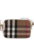 Pre-Loved Check Camera Bag Crossbody Bag Check Canvas Small with Gold Hardware, Beige Check / Cream