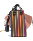 Pre-Loved Hammock Shoulder Bag Striped Leather Medium with Silver Hardware, Tan with Rainbow Multicolor