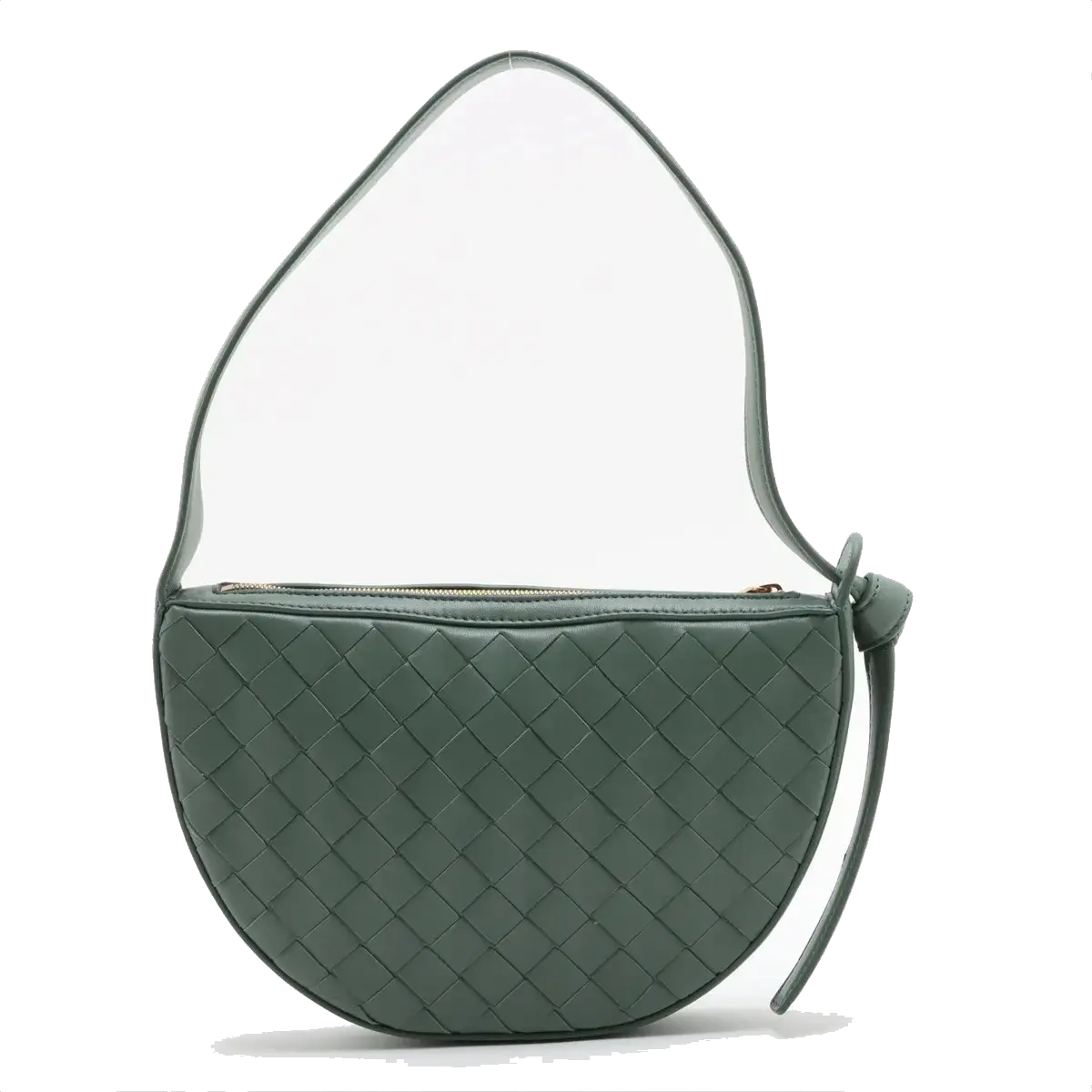 Pre-Loved Sunrise Shoulder Bag Intrecciato Leather Small with Gold Hardware, Sage Green
