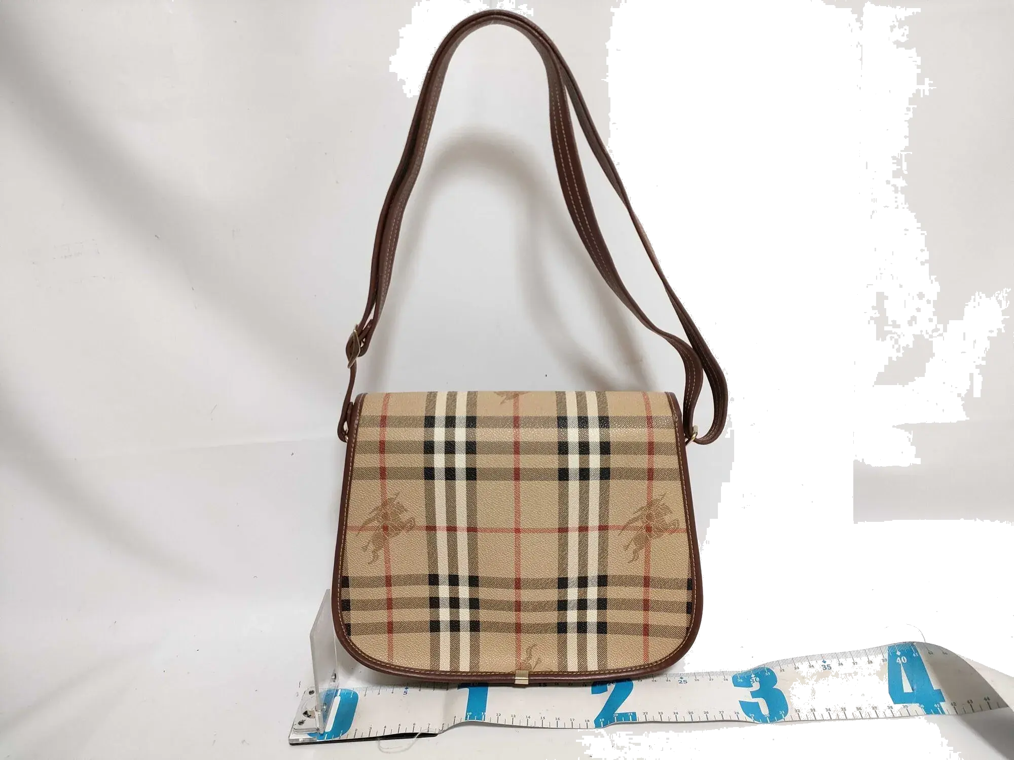 Pre-Loved Saddle Crossbody Crossbody Bag Haymarket Check Coated Canvas Small with Gold Hardware, Beige