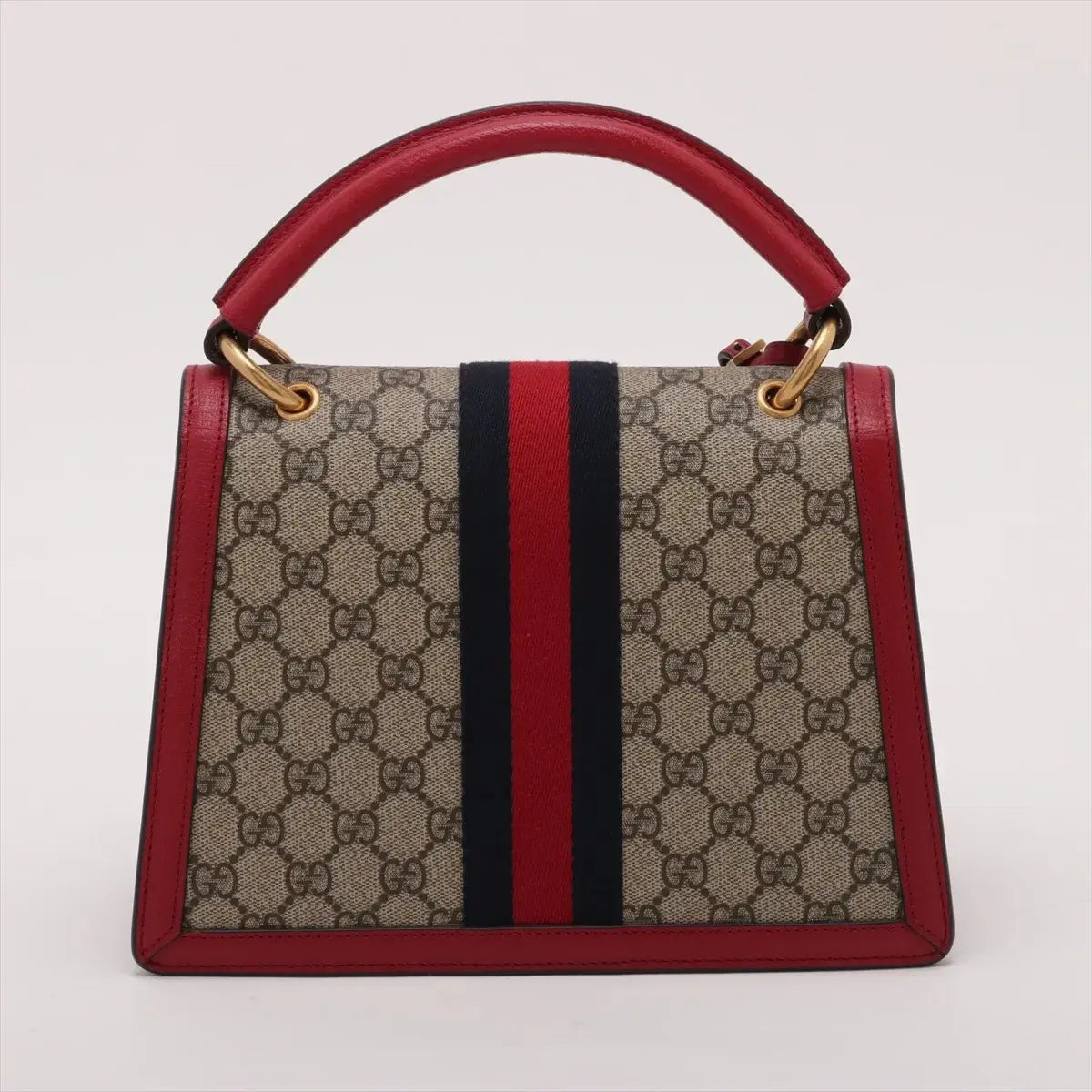 Pre-Loved Queen Margaret Handbag Monogram Coated Canvas Small with Aged Gold Hardware, Beige Ebony Red