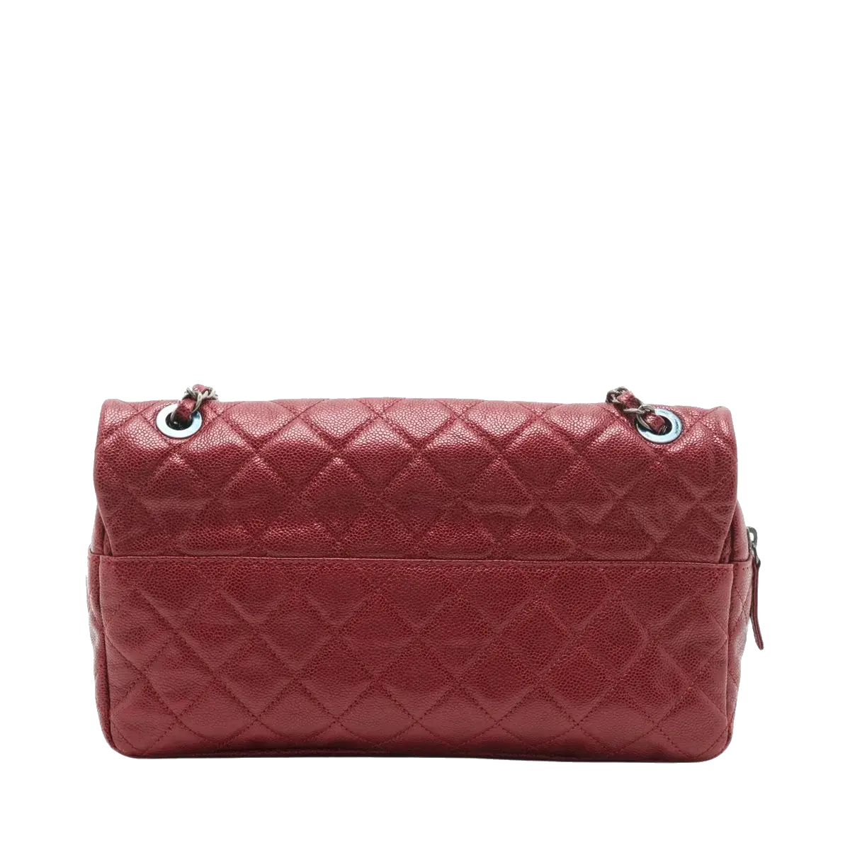 Pre-Loved Easy Flap Shoulder Bag Quilted Leather with Silver Hardware, Red