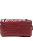 Pre-Loved Easy Flap Shoulder Bag Quilted Leather with Silver Hardware, Red